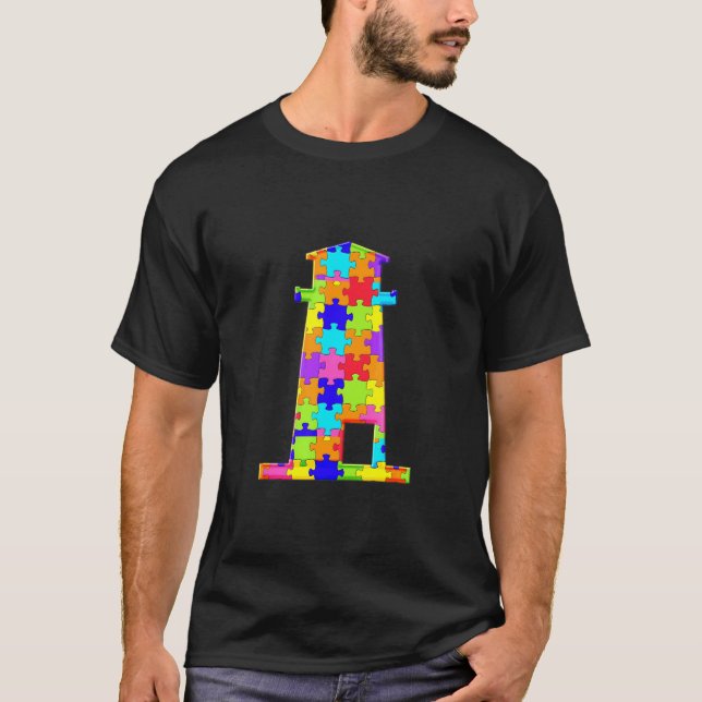 Lighthouse Light House Tower Jigsaw Autism Puzzle T-Shirt (Front)