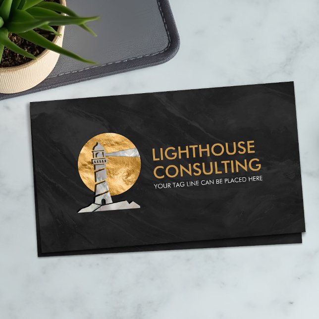 Lighthouse logo - gold and pearl business card (Creator Uploaded)