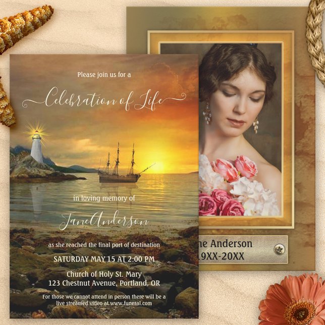 Lighthouse Memorial Celebration of Life Photo Invitation (Creator Uploaded)