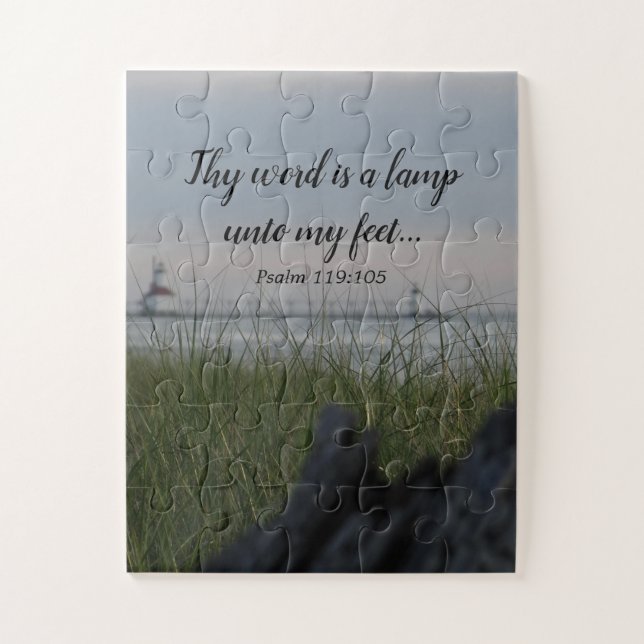 Lighthouse Michigan Lake Bible Quote Jigsaw Puzzle (Vertical)