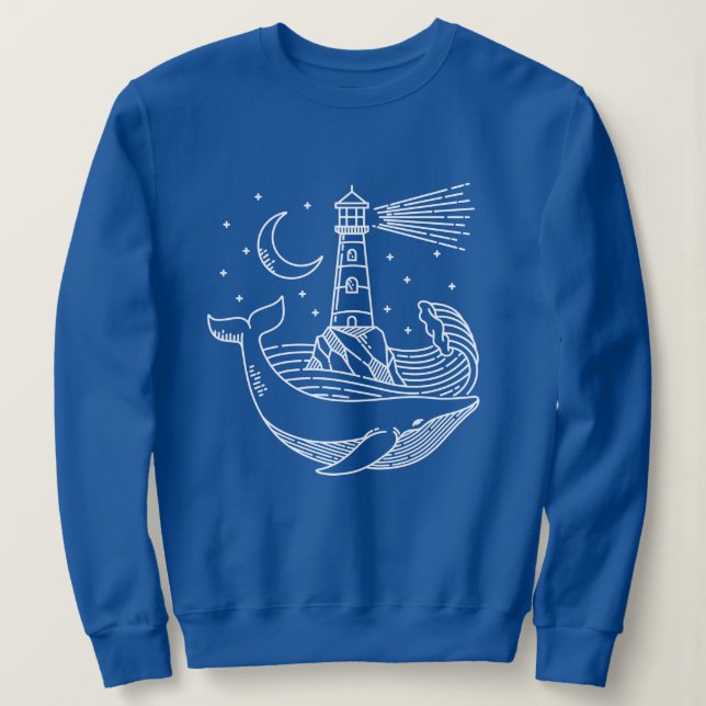 Lighthouse Moon Whale Sweatshirt (Design Front)