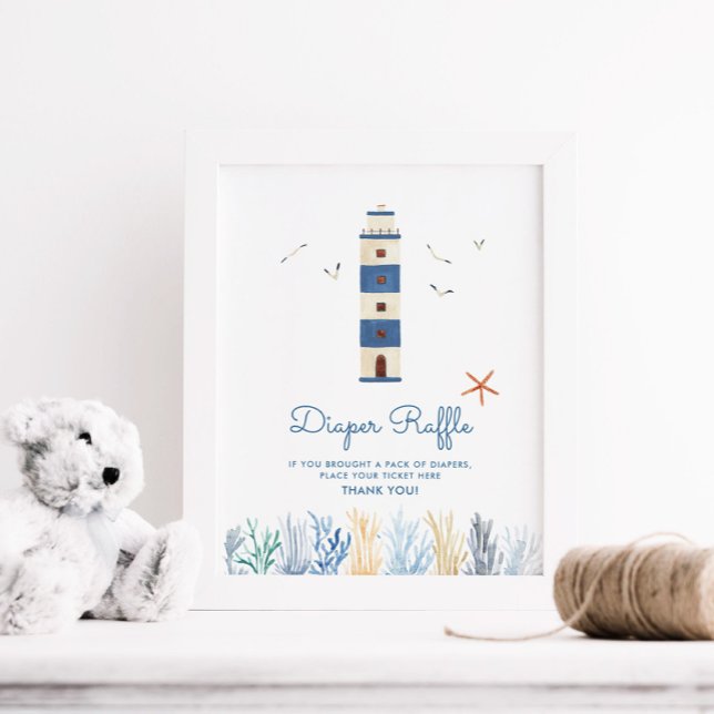 Lighthouse Nautical Baby Shower Diaper Raffle Sign (Creator Uploaded)