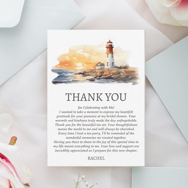 Lighthouse Nautical Beach Theme Bridal Shower Thank You Card (Creator Uploaded)