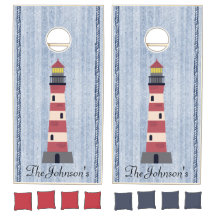 Lighthouse Nautical Rope Personalised Cornhole Set