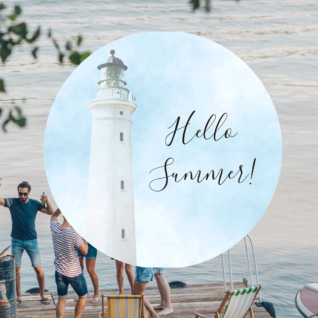Lighthouse nautical sea hello summer classic round sticker (Creator Uploaded)