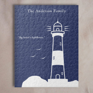 Lighthouse Navy Blue Jigsaw Puzzle