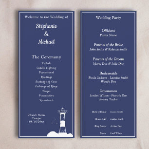Lighthouse Navy Blue Wedding Ceremony Program Menu