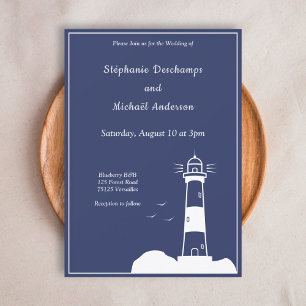 Lighthouse Navy Blue Wedding Invitation