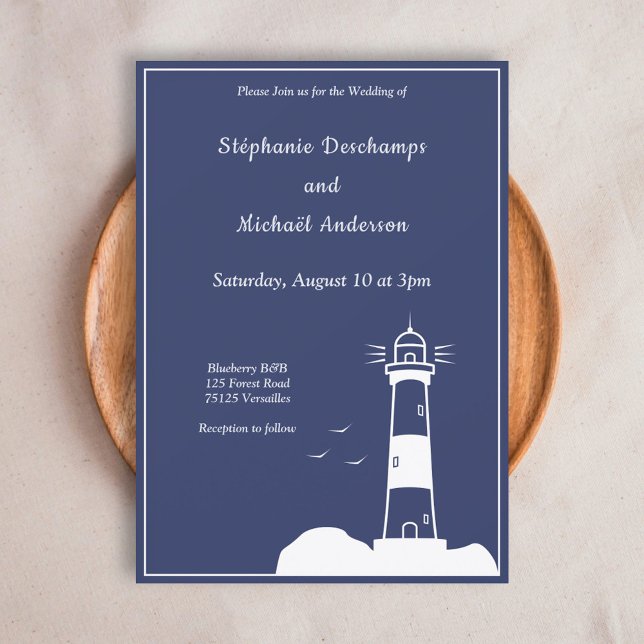Lighthouse Navy Blue Wedding Invitation (Lighthouse Navy Blue Wedding Invitation)