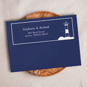Lighthouse Navy Blue Wedding Invitation Envelope