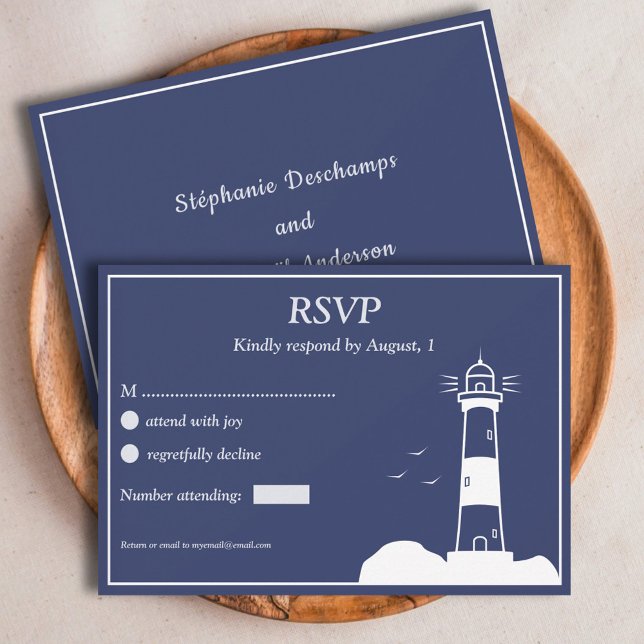 Lighthouse Navy Blue Wedding RSVP Card (Lighthouse Navy Blue Wedding RSVP Card)