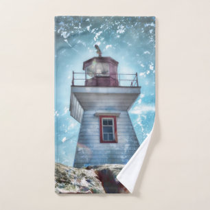 Lighthouse Ocean Blue Nautical Rustic Coastal Bath Towel Set