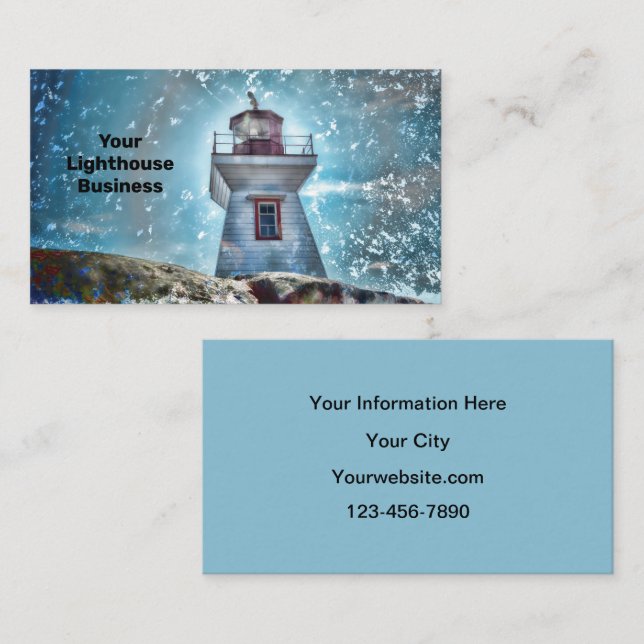 Lighthouse Ocean Blue Nautical Rustic Coastal Business Card (Front/Back)