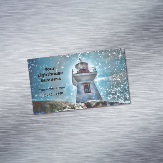 Lighthouse Ocean Blue Nautical Rustic Coastal Magnetic Business Card (In Situ)