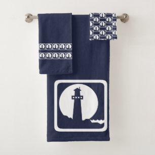 Lighthouse Ocean Blue & white coastal deco Bath Towel Set