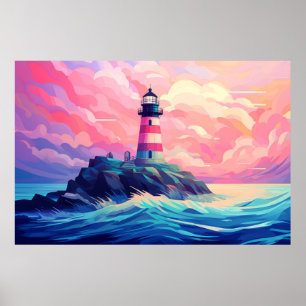 Lighthouse Ocean Coast Landscape Nature Poster