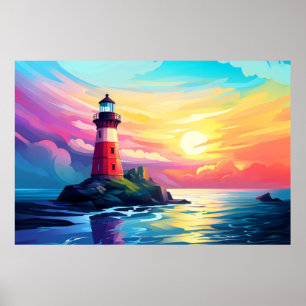 Lighthouse Ocean Coast Landscape Nature Poster