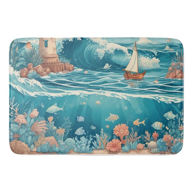 Lighthouse & Ocean Dreamscape  Bath Mat (Front)