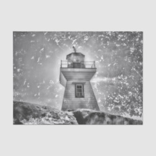 Lighthouse Ocean Nautical Black And White Coastal Tissue Paper