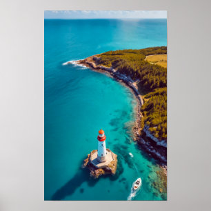 Lighthouse Ocean Seacoast Nature Blue Water Aerial Poster