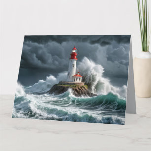 Lighthouse Ocean Storm Majestic Powerful Wave Card