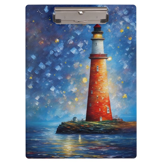 Lighthouse Ocean Sunset Painting Clipboard (Front)