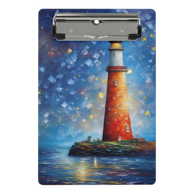 Lighthouse Ocean Sunset Painting Mini Clipboard (Front)
