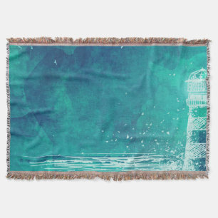Lighthouse & Ocean – Watercolor Throw Blanket