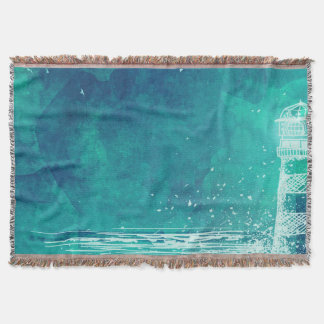 Lighthouse & Ocean – Watercolor Throw Blanket