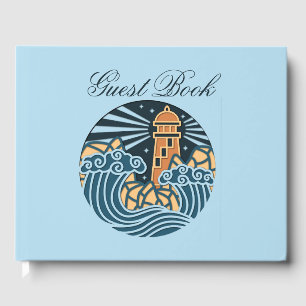 Lighthouse Ocean Waves Summer Vacation Guest Book