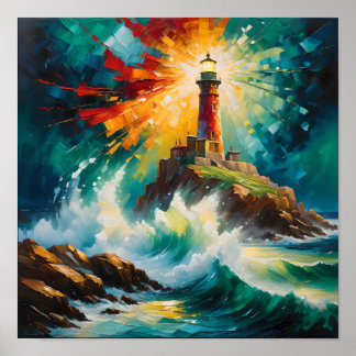 Lighthouse of Light and Storm – Abstract Poster