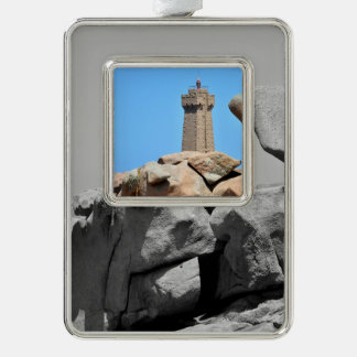 Lighthouse of Ploumanac'h in France Postcard Ceram Silver Plated Framed Ornament