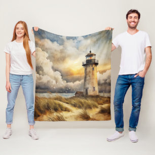 Lighthouse on a Beach Fleece Blanket