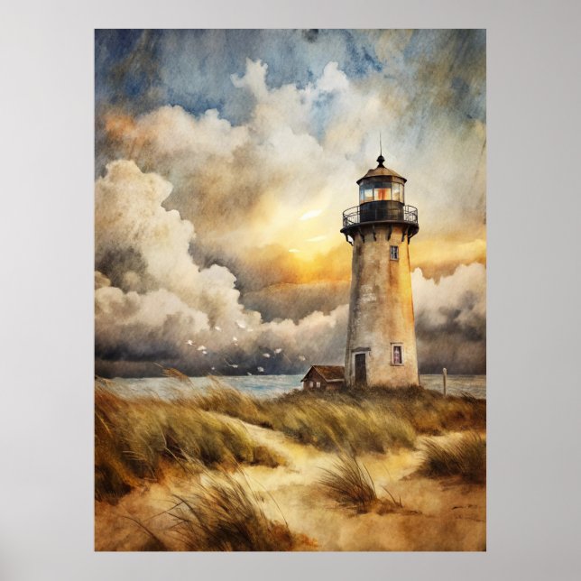 Lighthouse on a Beach Poster (Front)