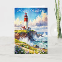 Lighthouse on a Cliff Birthday Card