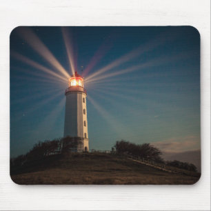Lighthouse on a Hill Shining at Night Mouse Pad