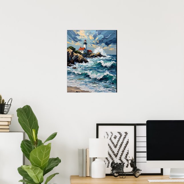 Lighthouse on a Stormy Coast Poster (Home Office)
