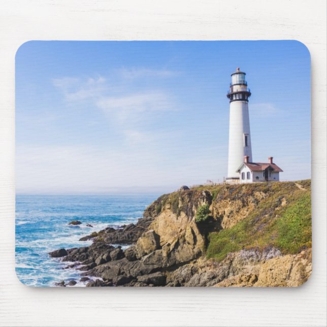 Lighthouse on hill blue sky white house ocean mouse pad (Front)