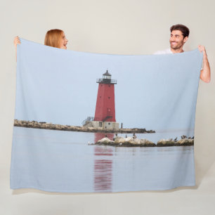 LIGHTHOUSE on LAKE MICHIGAN Fleece Blanket