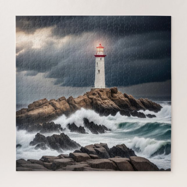 Lighthouse On Ocean Rocks  Jigsaw Puzzle (Vertical)