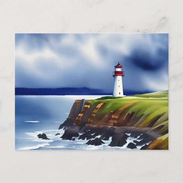 Lighthouse on the Cliffs Watercolor Postcard (Front)