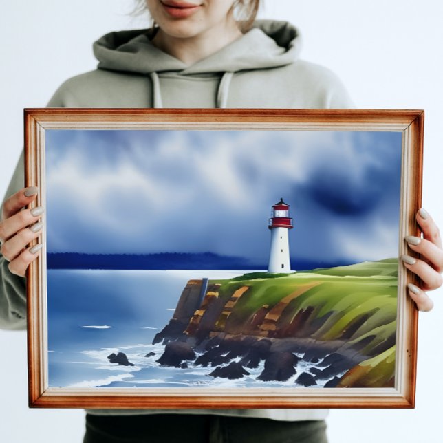 Lighthouse on the Cliffs Watercolor Poster (Creator Uploaded)
