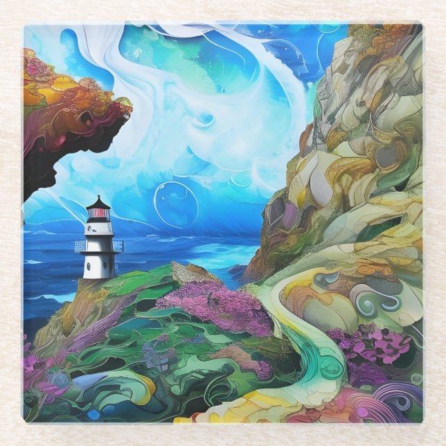 lighthouse over looking the Sea Glass Coaster (Front)