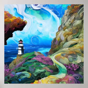 lighthouse over looking the Sea Poster