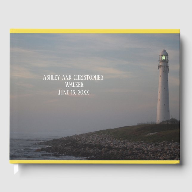 Lighthouse Overlooking the Ocean Wedding Guestbook (Front)