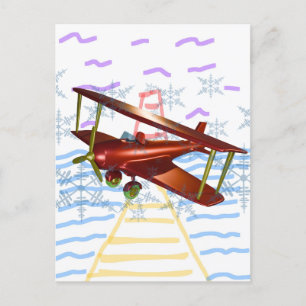 Lighthouse Pier Biplane Blue Waves Holiday Postcard