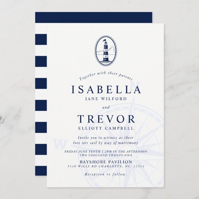 Lighthouse Pier Nautical Wedding Invitation (Front/Back)