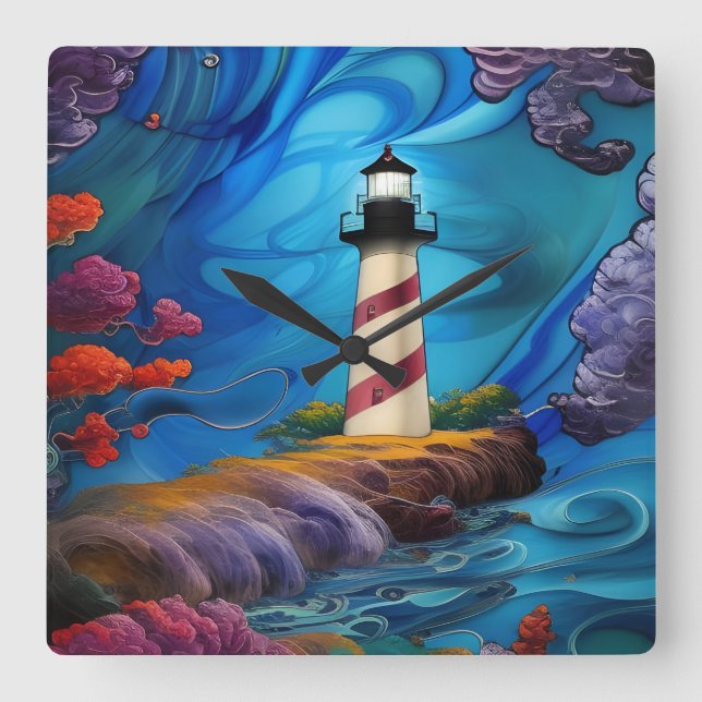 Lighthouse Point Square Wall Clock (Front)