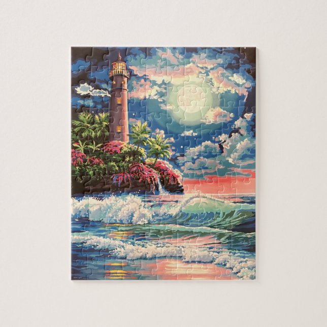 Lighthouse Puzzle Mystical Moonlight painting (Vertical)