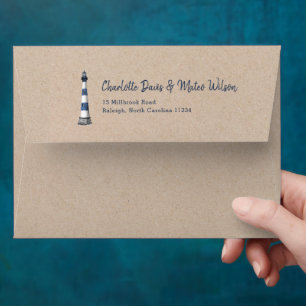 Lighthouse Return Address Kraft Wedding Envelope